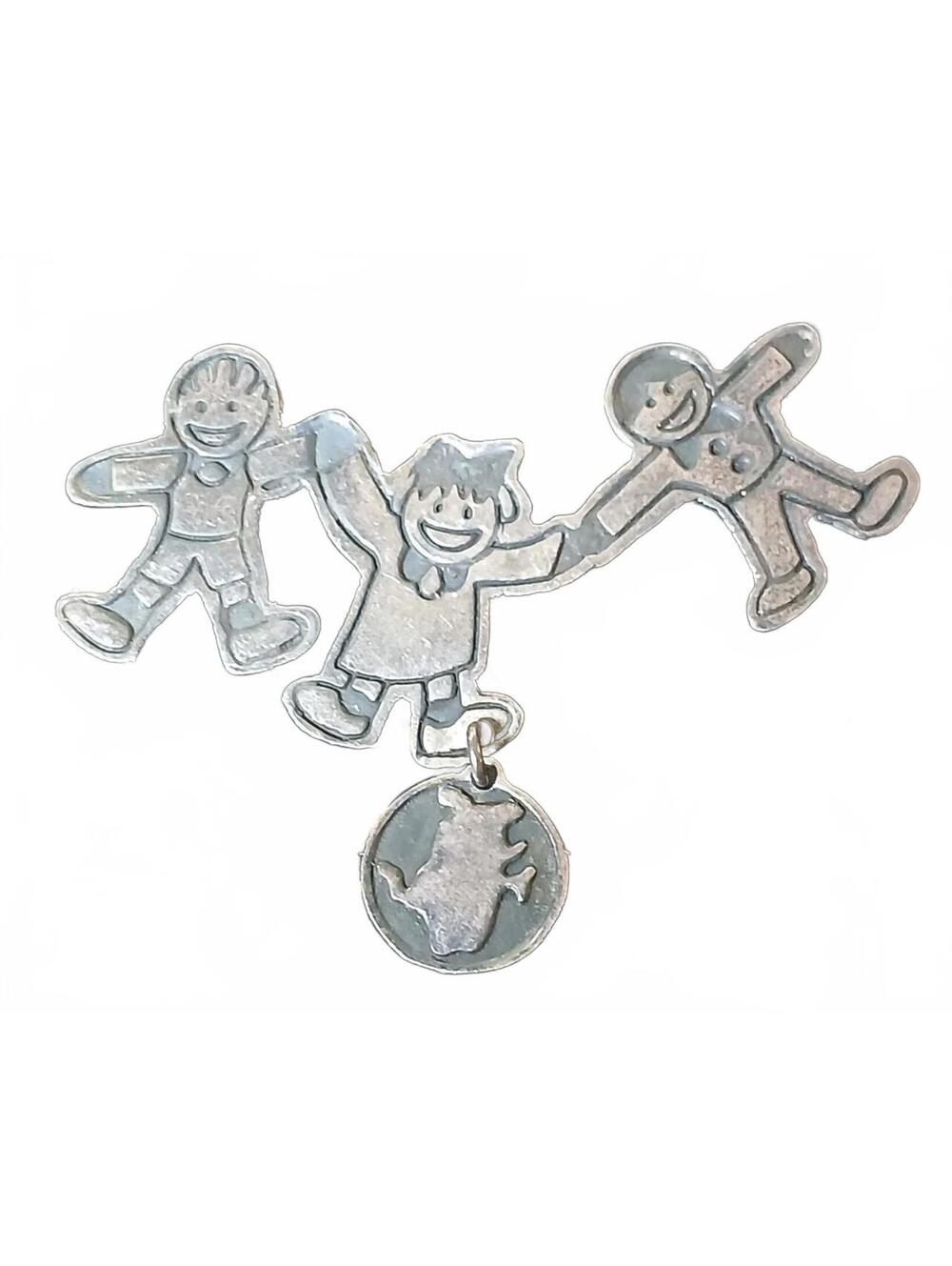 EFS MEXICO 925 Silver Vintage Children Holding Hands Unity Brooch Pin BP1475